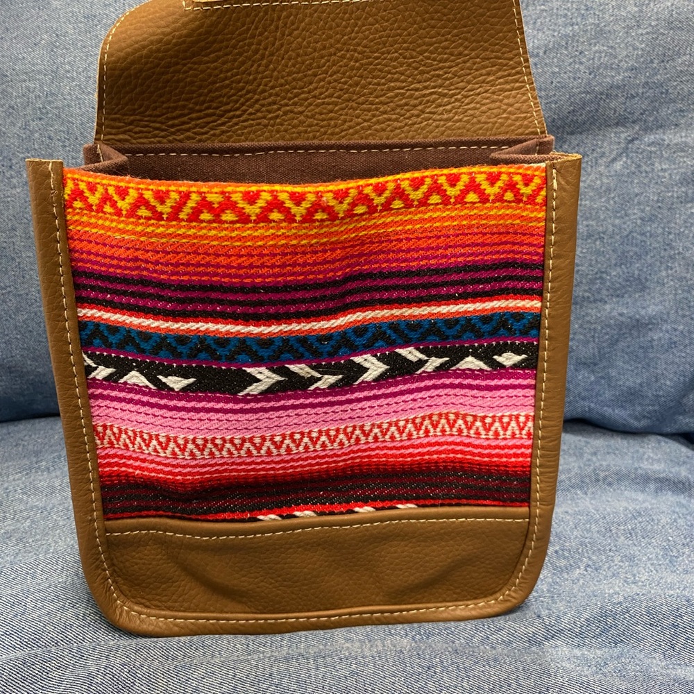 Festival 6 bottle carrier-Vibrant Sarape blanket print & genuine leather NWT